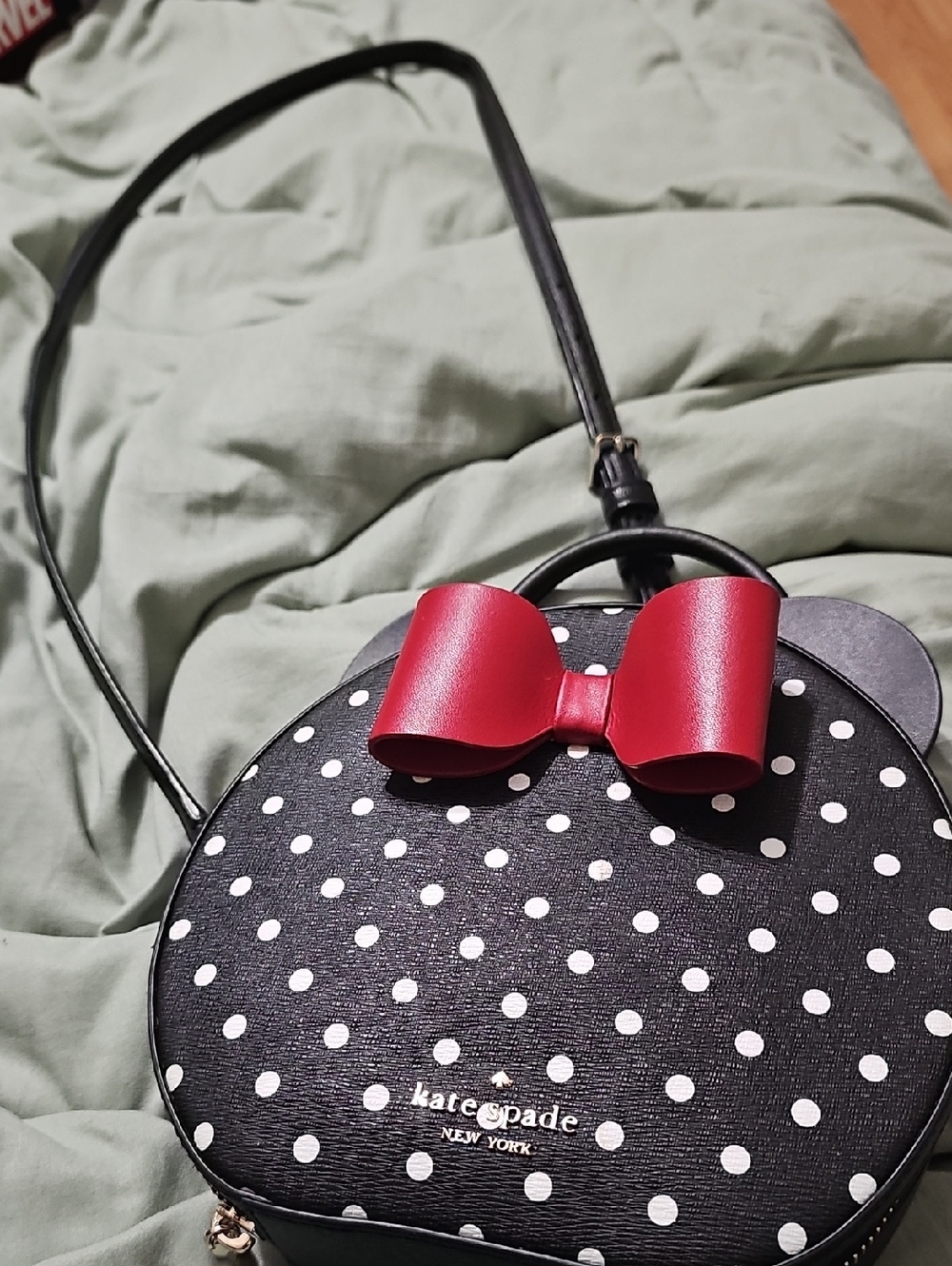kate spade Black Polka Dot Crossbody with Red Bow Accent
